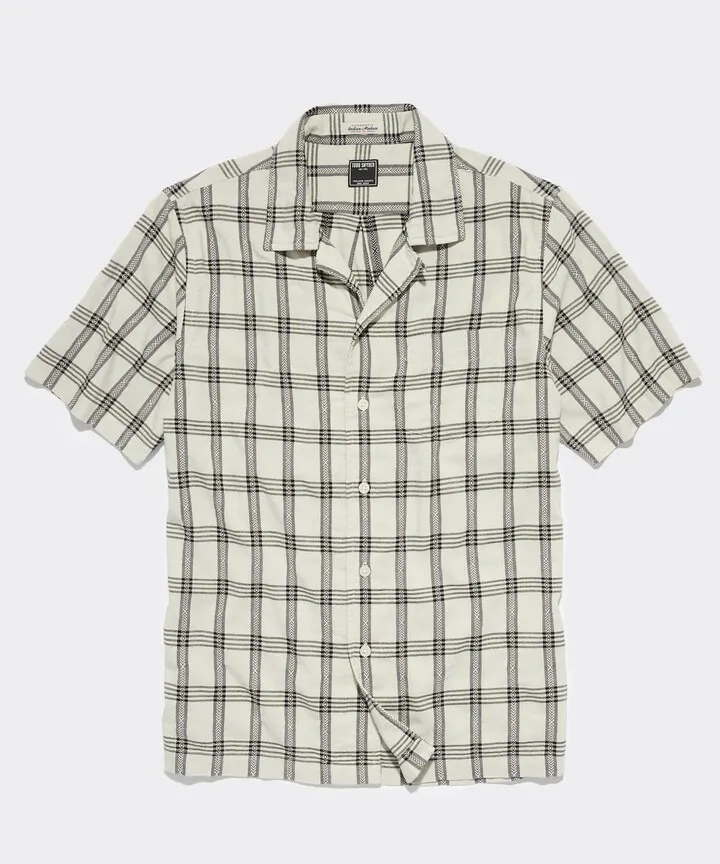 Black Cream Glen Plaid Short Sleeve Camp Collar Shirt