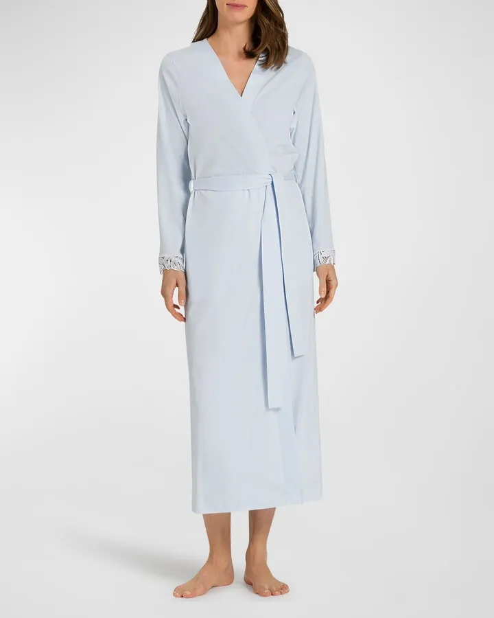 Zelda Long Lace-Trim Cotton Robe