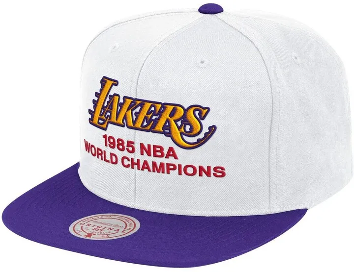 Men's White and Purple Los Angeles Lakers 1985 Nba World Champions Hardwood Classics Snapback Adjustable Hat