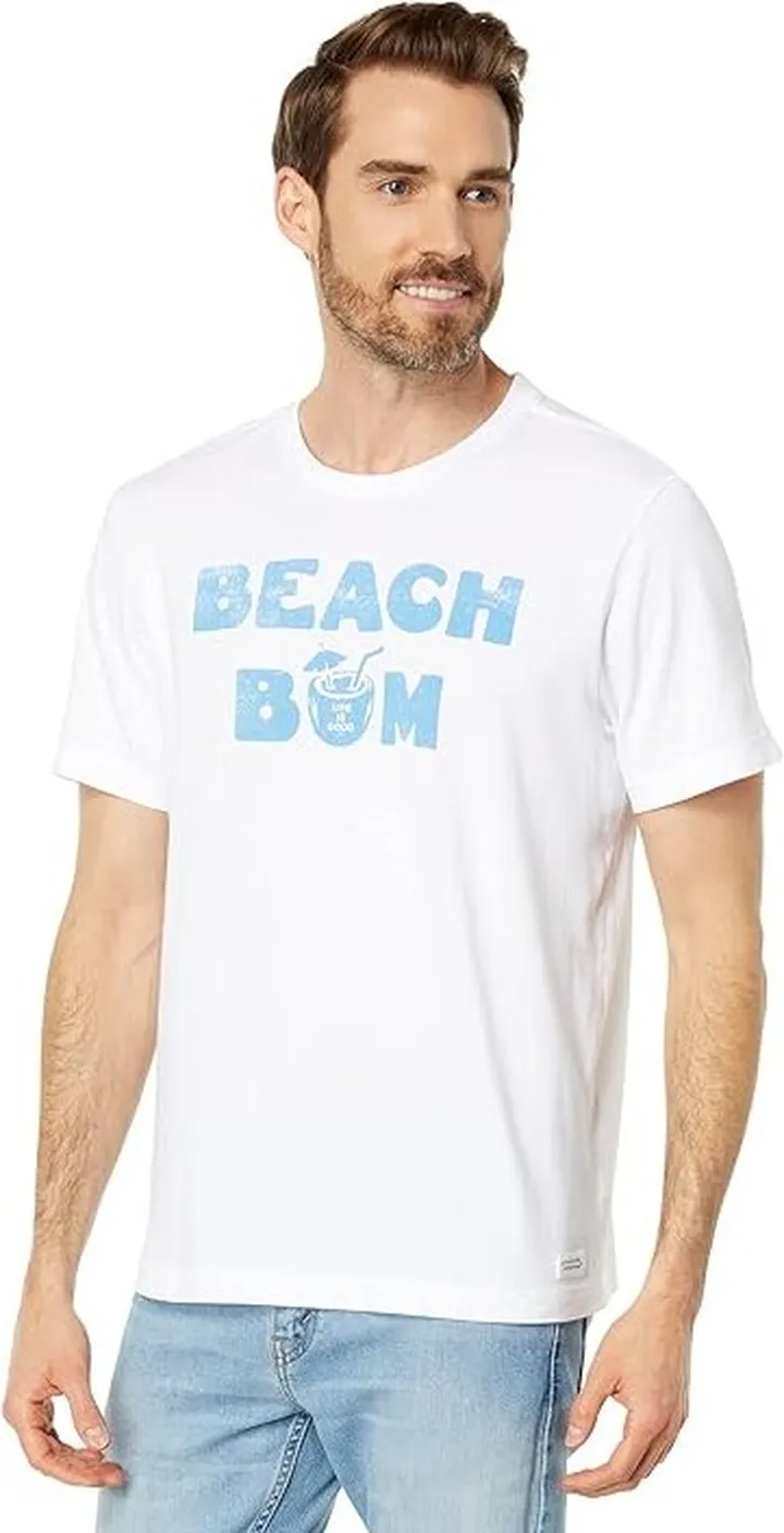 Life is Good Beach Bum Tropical Crusher Tee (Cloud White) Men's Clothing