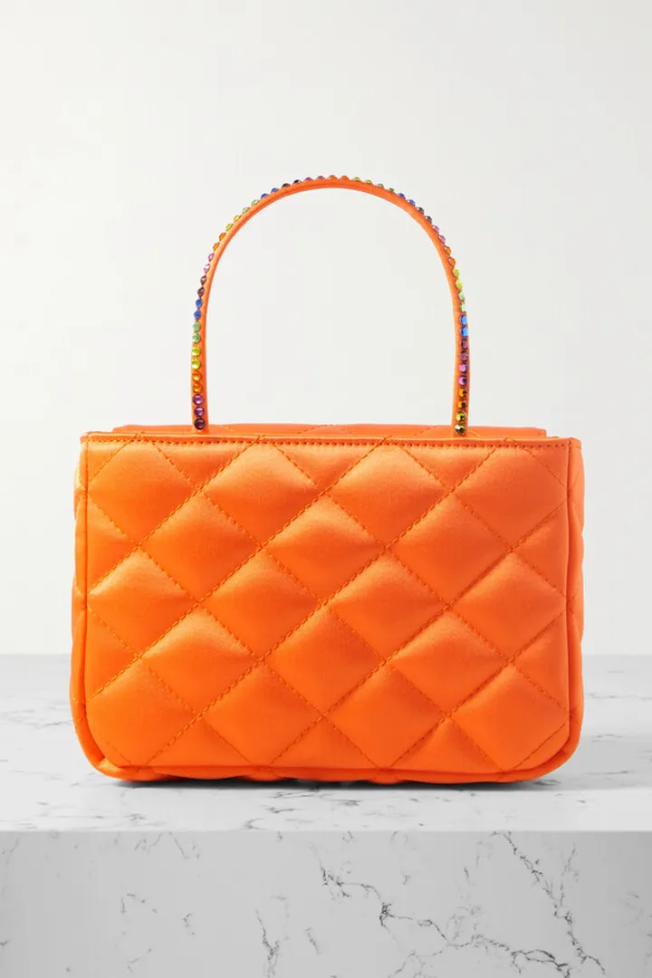 Amina Muaddi - Betty Mini Crystal-embellished Quilted Satin Tote - Orange