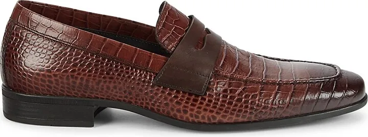 Mineo Croc-Embossed Leather Penny Loafers