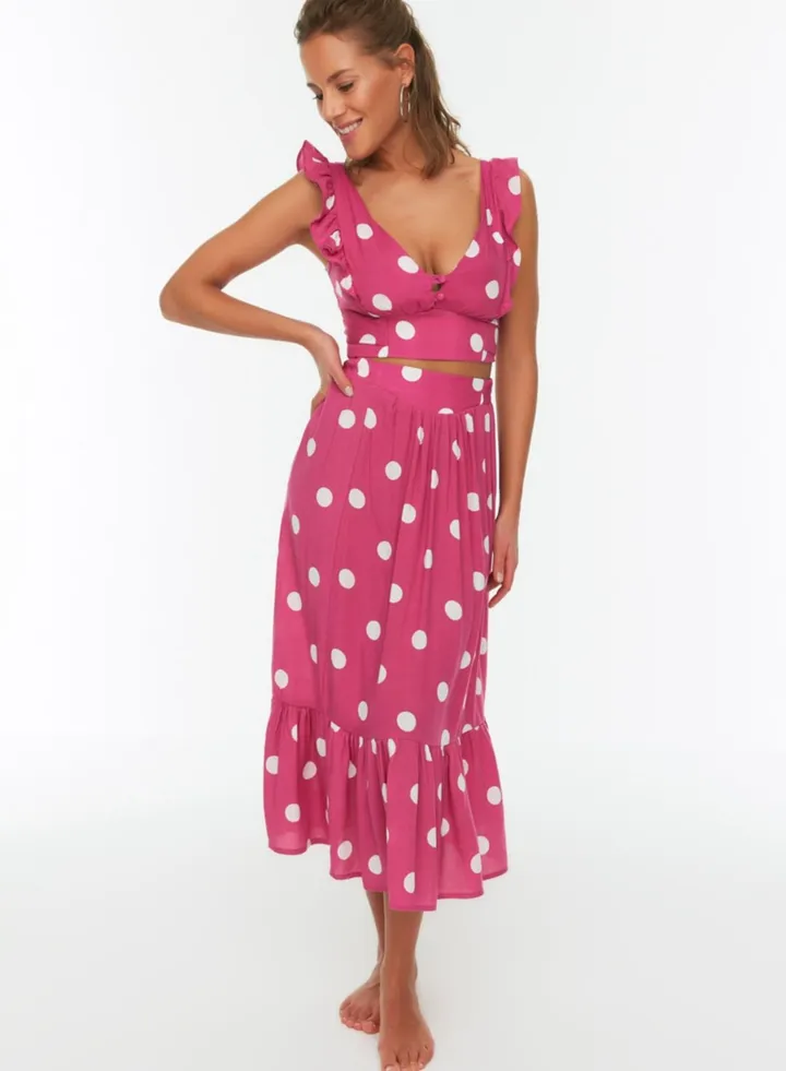Polka Dot Crop Top & Skirt Beachwear Set