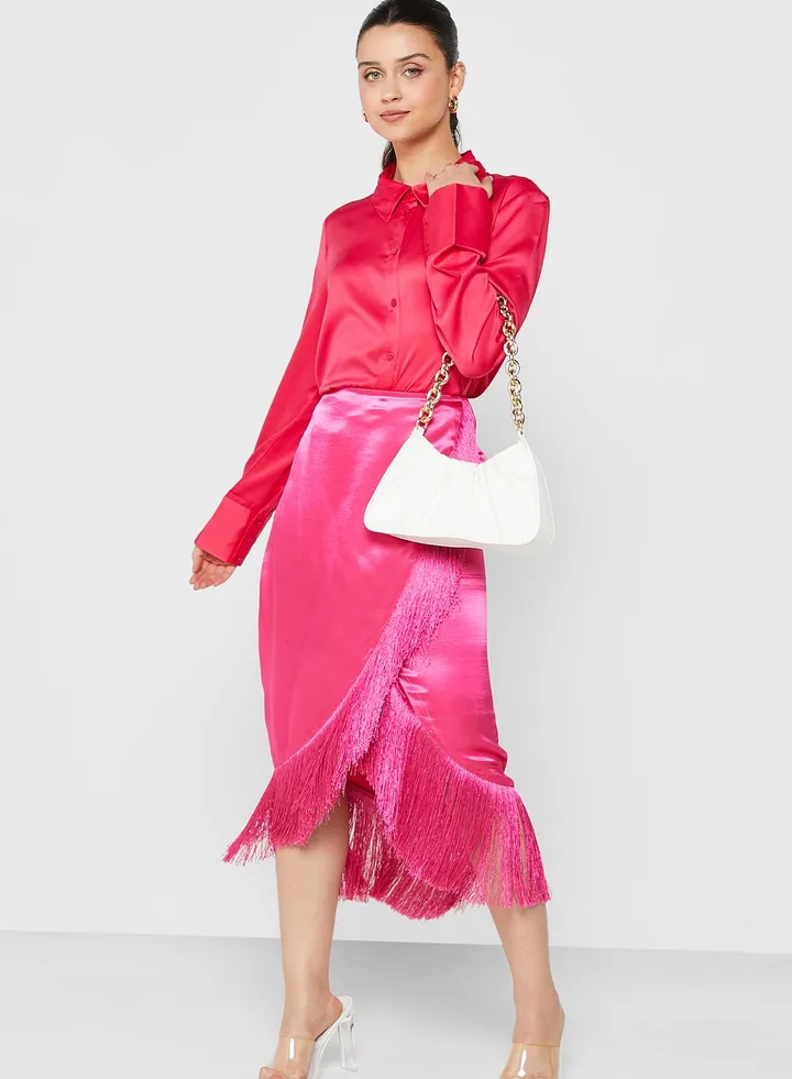 Fringe Detail Midi Skirt