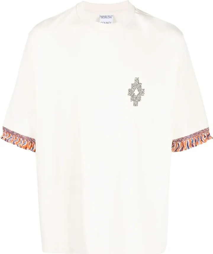 fringed-sleeve cotton T-shirt