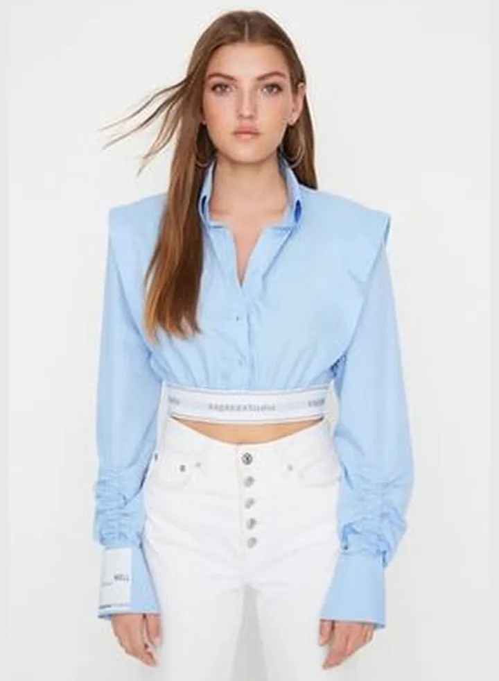 Light Blue Crop Detailed Shirt