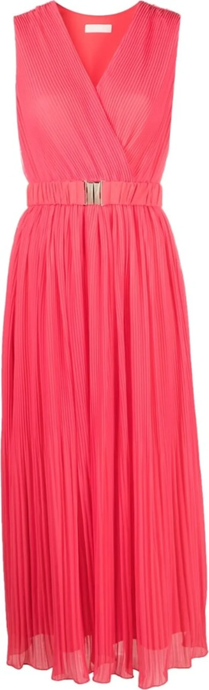 belted-waist V-neck midi dress