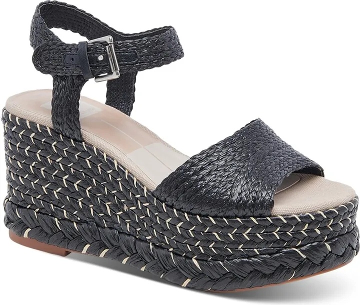 Dolce Vita Women's Tiago Raffia Ankle-Strap Espadrille Platform Wedge Sandals Women's Shoes