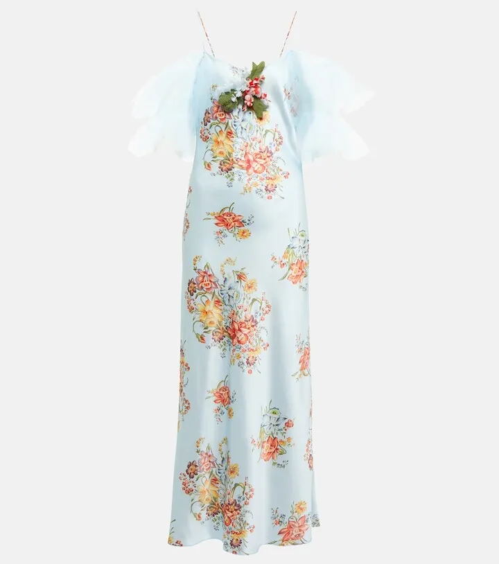 Floral silk satin midi dress