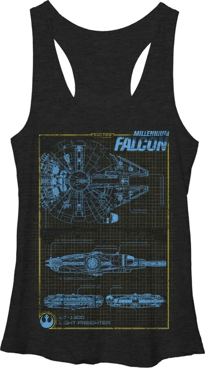 Women's Star Wars The Force Awakens Millennium Falconprint Racerback Tank Top - Black Heather - Medium