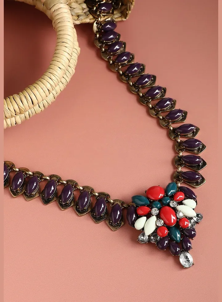 Gold Plated Designer Stone Party Necklace For Women