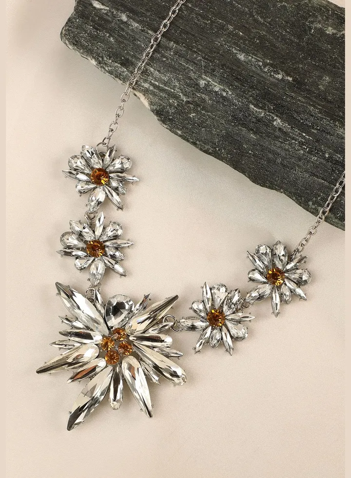 Silver Plated Designer Stone Party Wear Necklace For Women