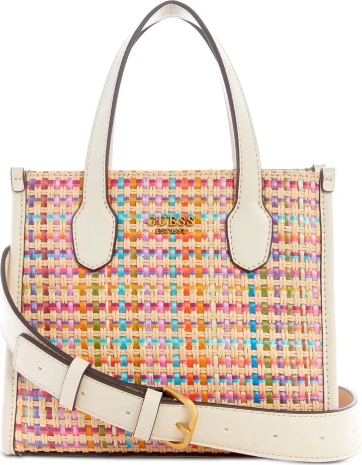 Guess Silvana Mini Multi-Colored Straw Double Compartment Tote