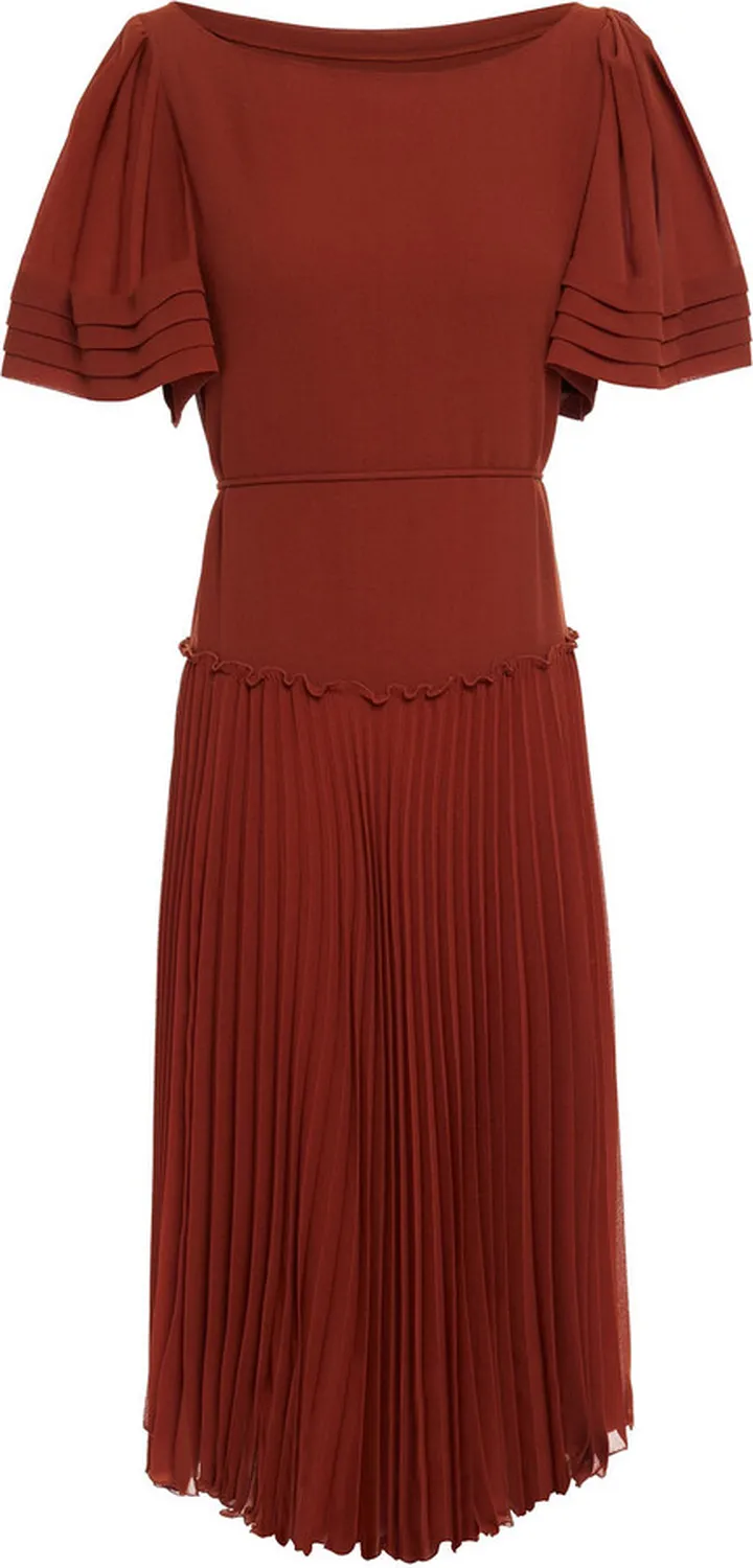 Asymmetric plissé-georgette midi dress