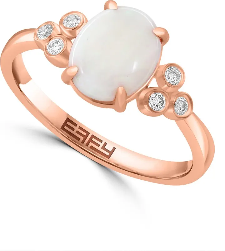 14K Rose Gold Opal & Diamond Ring - Size 7