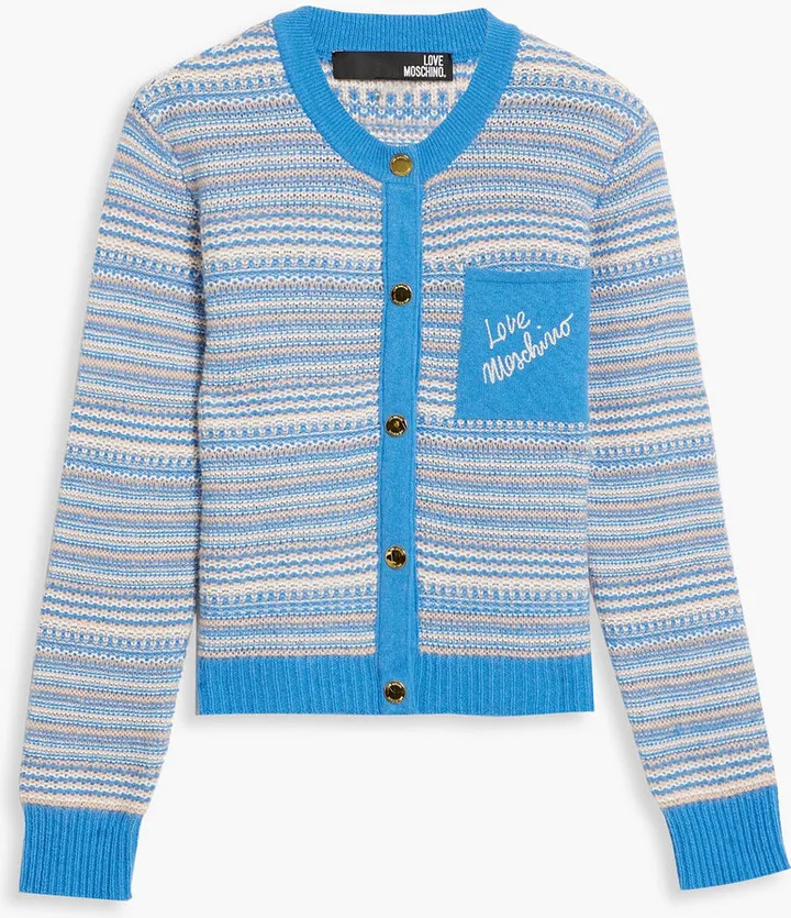 Embroidered striped crochet-knit cardigan