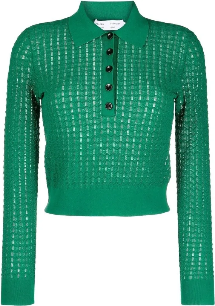 Sheer Long-Sleeve Polo Shirt