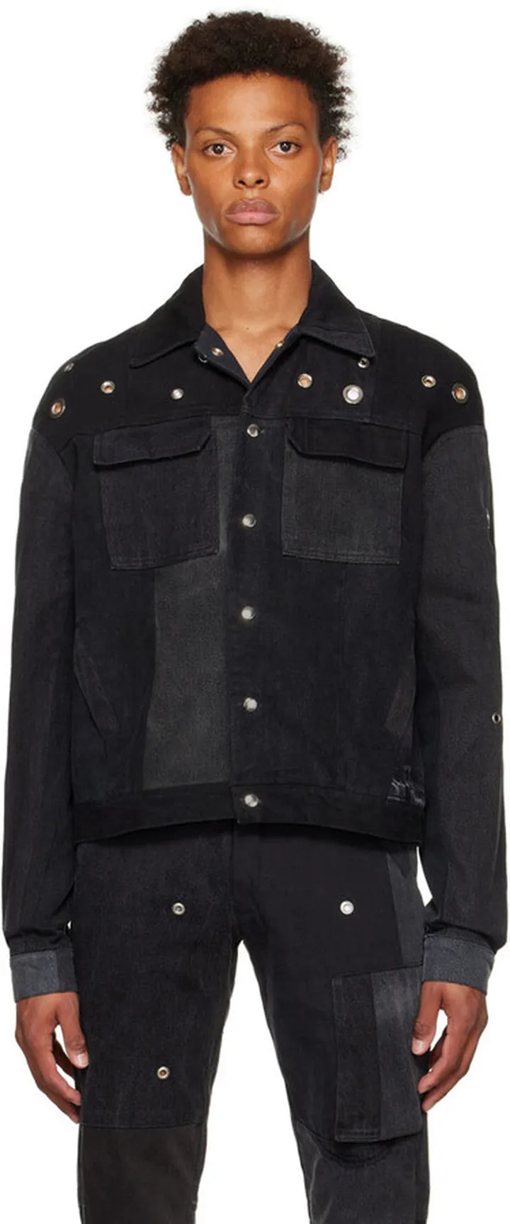 SPENCER BADU Black Upcycled Denim Jacket