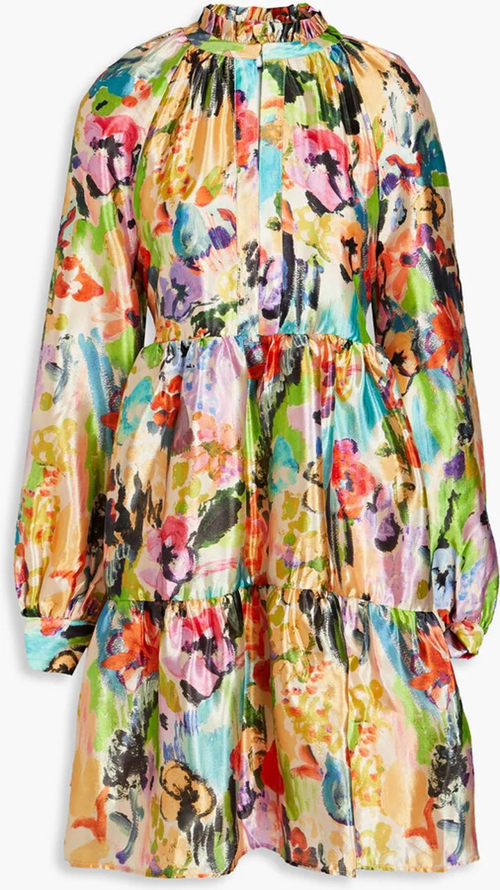 Jasmine tiered printed lamé mini dress