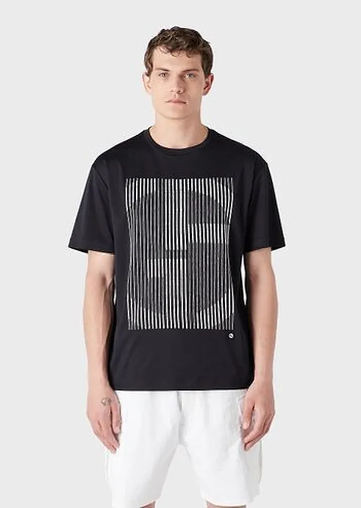 Cotton interlock crew-neck T-shirt with oversized logo