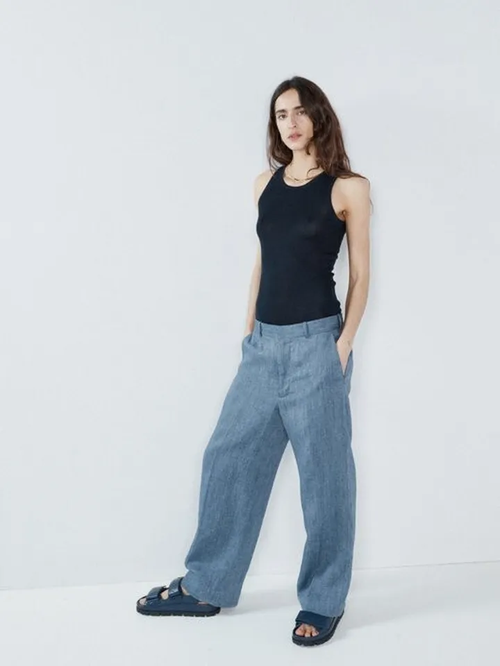Cropped Linen Wide-leg Trousers