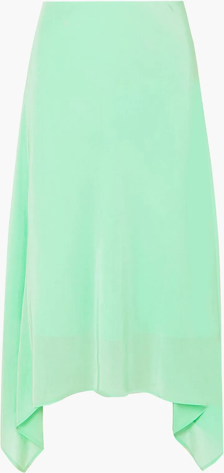Asymmetric silk crepe de chine midi skirt