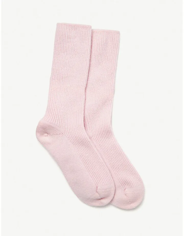 Womens Pale Pink Ribbed Cashmere Bedsocks