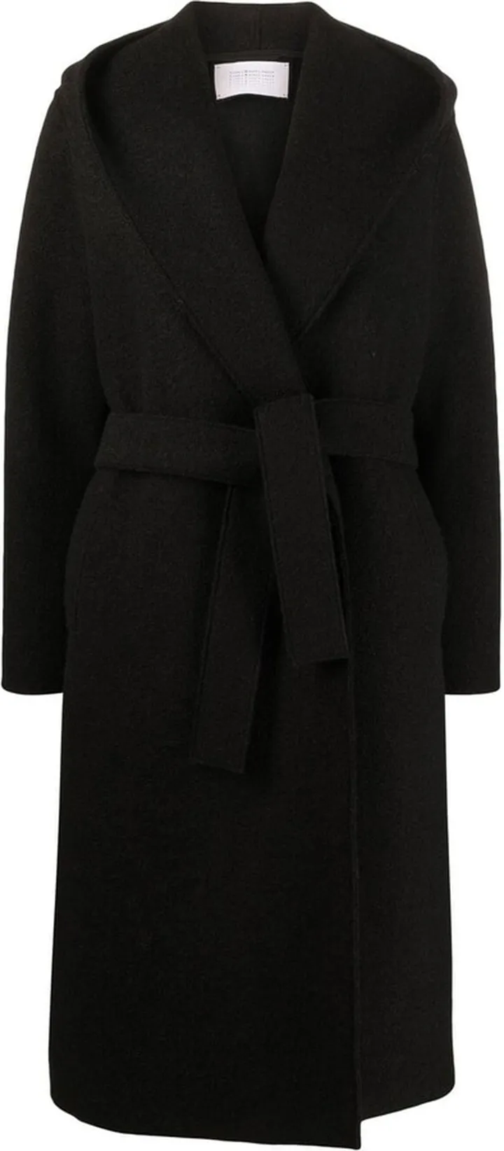Tie-Waist Hooded Wool Coat