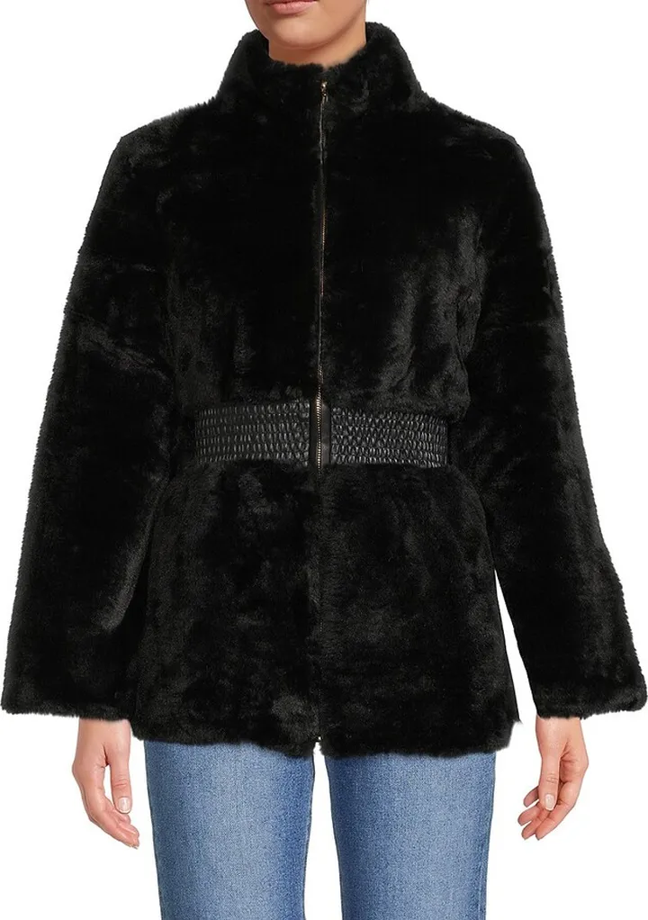 Shirred Faux Fur Jacket