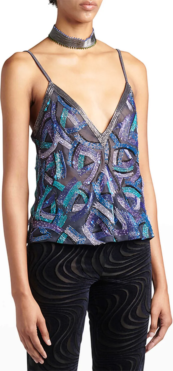 Bead Embroidered Silk Cami