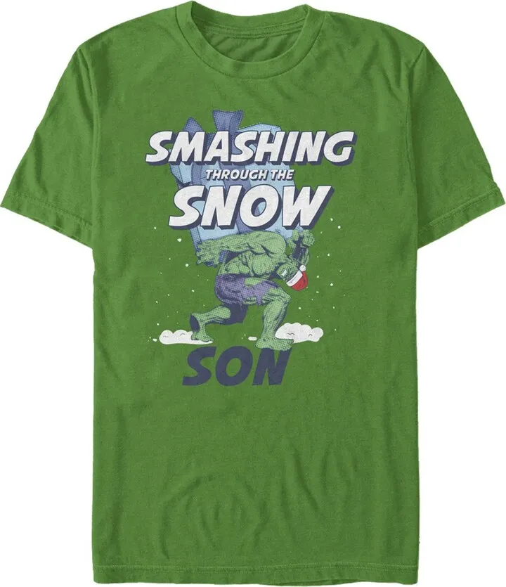 Men's Marvel Christmas Hulk Son Snow T-Shirt - Kelly Green - 3X Large