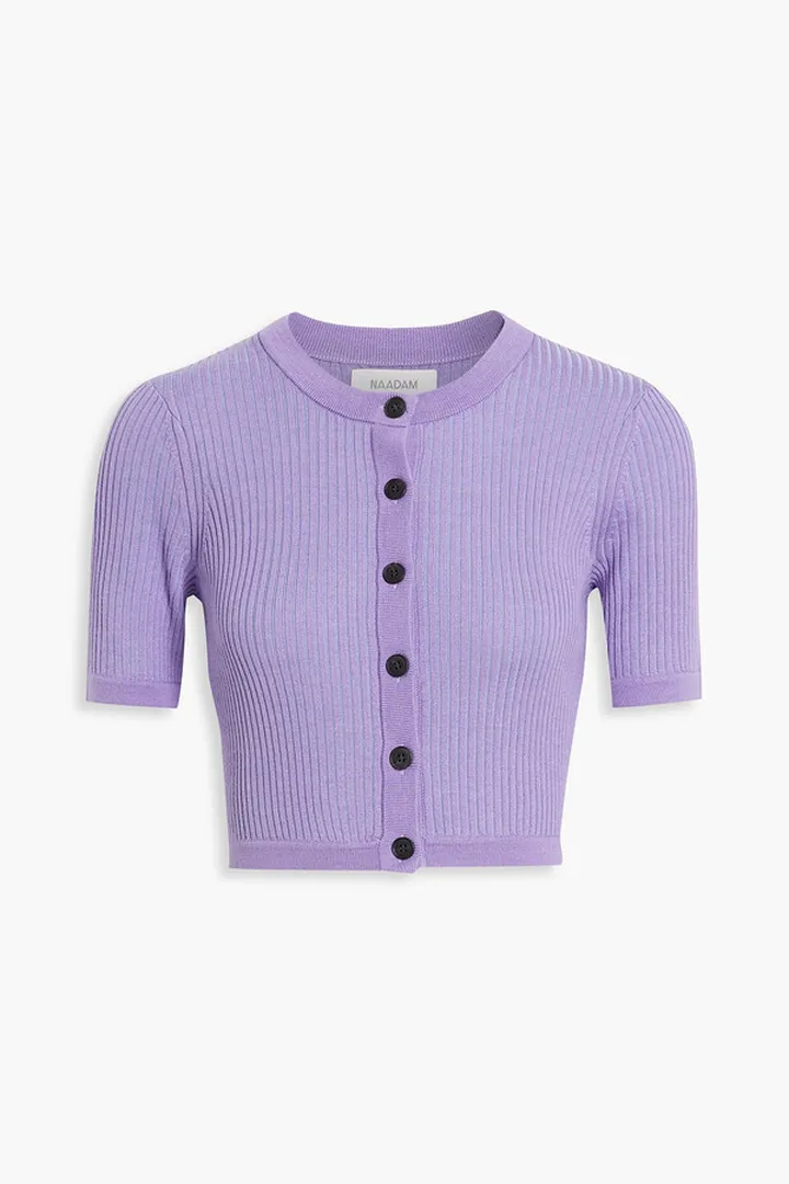 Cropped ribbed merino wool and silk-blend cardigan