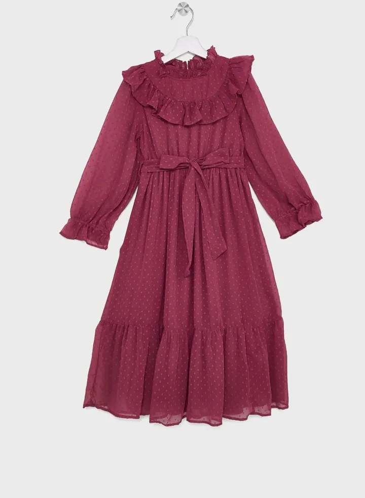 Girls Dotted Ruffle Dress