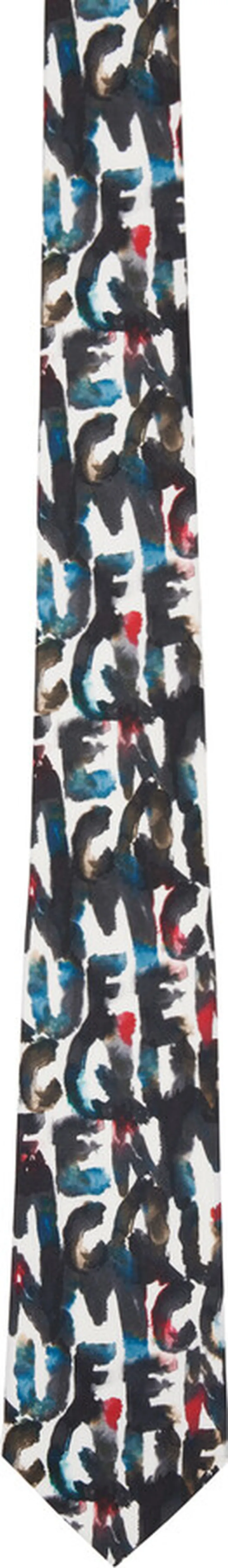Alexander McQueen White Graffiti Tie