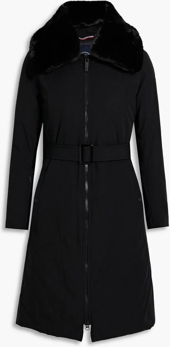 Glieres belted faux fur-trimmed shell coat