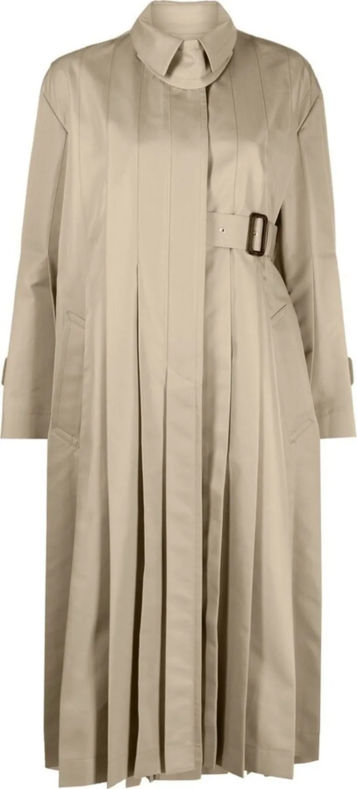 Belted-Waist Pleated Trench Coat
