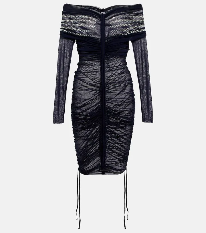 Crystal-embellished mesh minidress