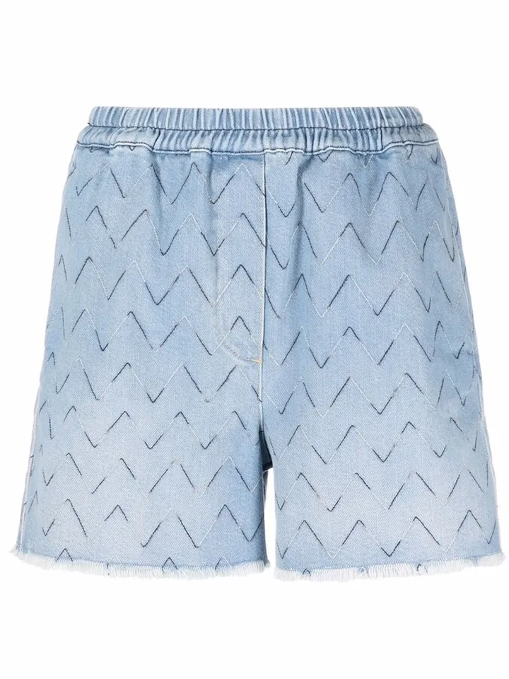 Zigzag-Embroidered Denim Shorts