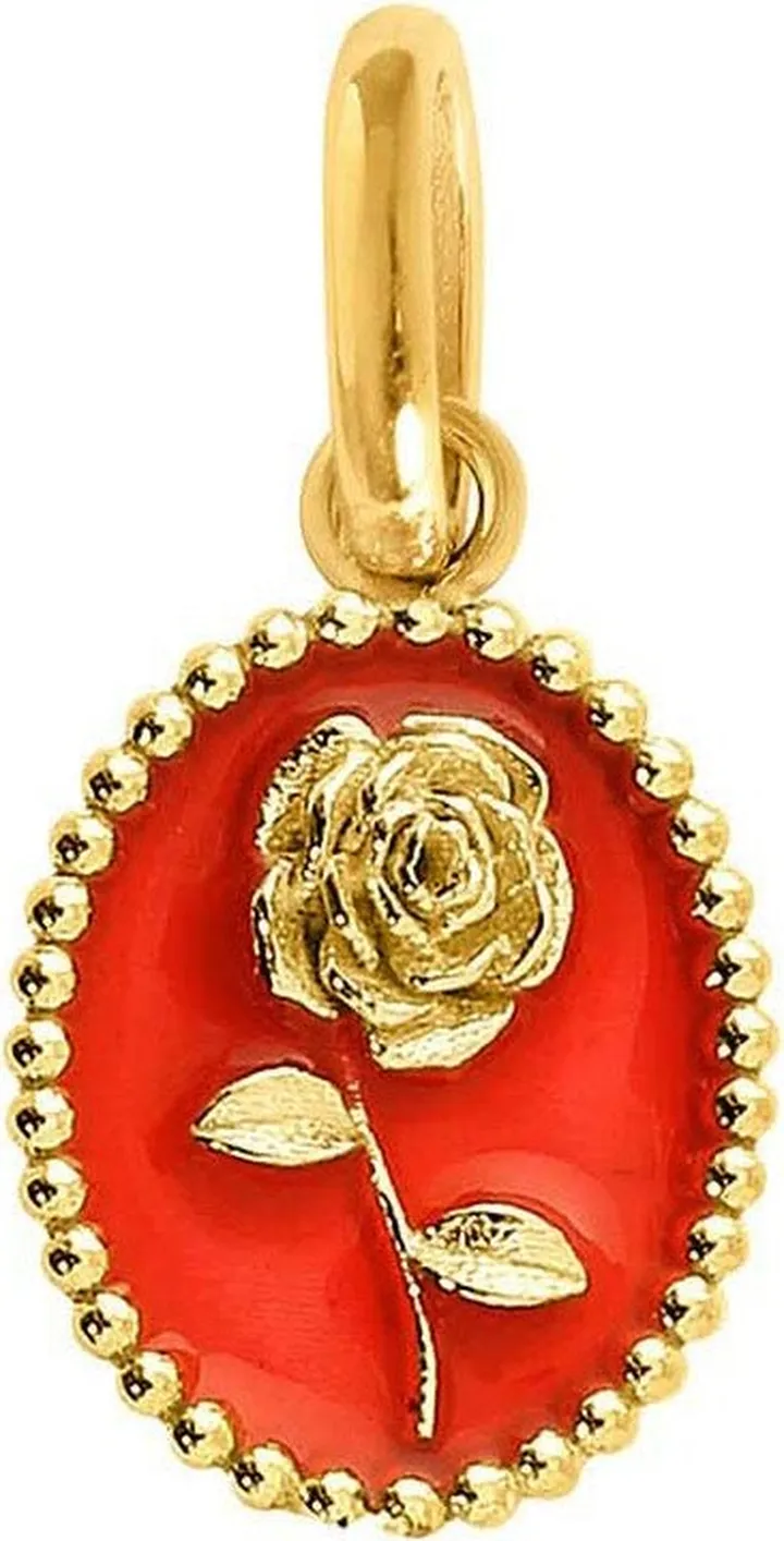 Coral Resin Rose Yellow Gold Charm