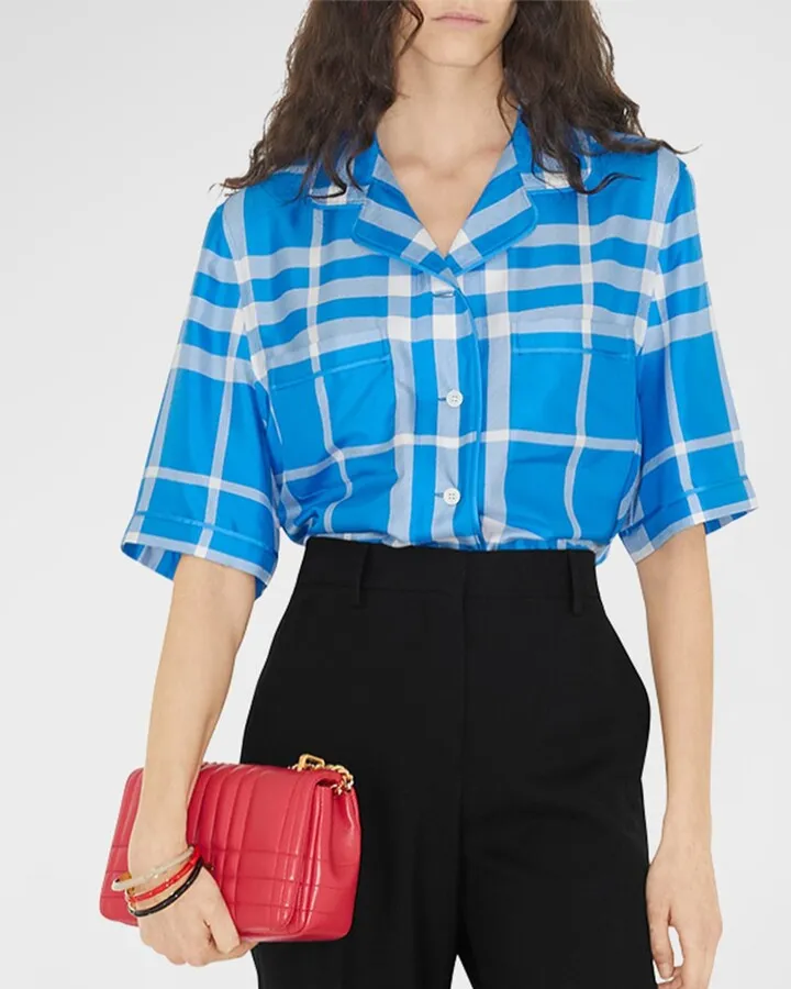 Tierney Check Short-Sleeve Silk Pajama Shirt