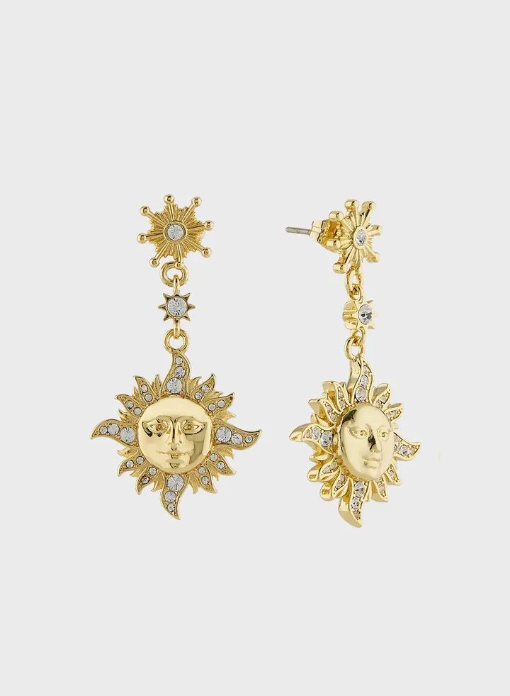 Delstar: Sun Moon Crystal Drop Earrings
