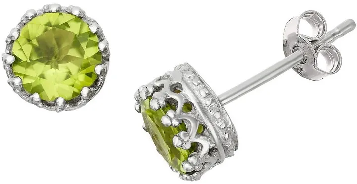 6mm Round-cut Peridot Crown Stud Earrings in Sterling Silver