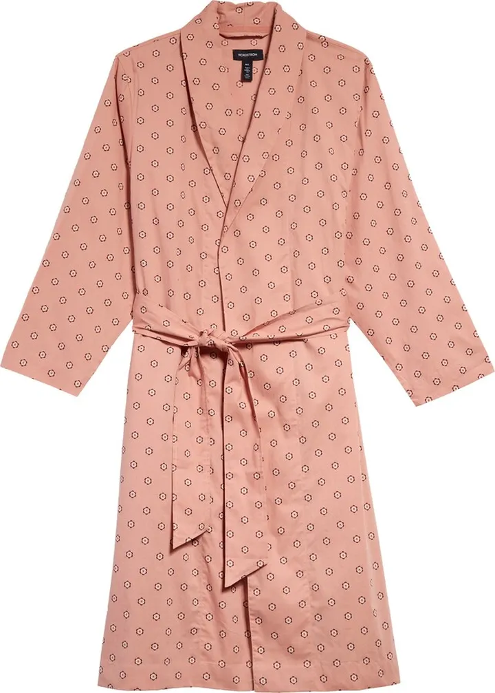 Print Shawl Collar Cotton Poplin Robe