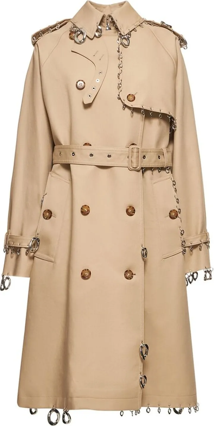 Embellished cotton gabardine trench coat