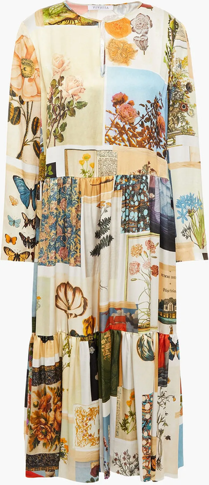 Gathered printed satin midi dress