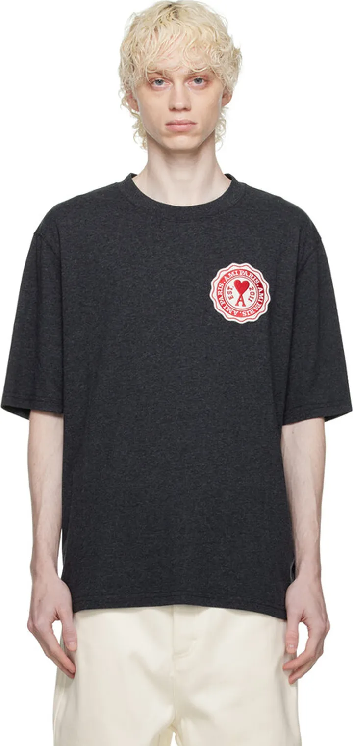 AMI Alexandre Mattiussi Gray Ami de Cœur T-Shirt