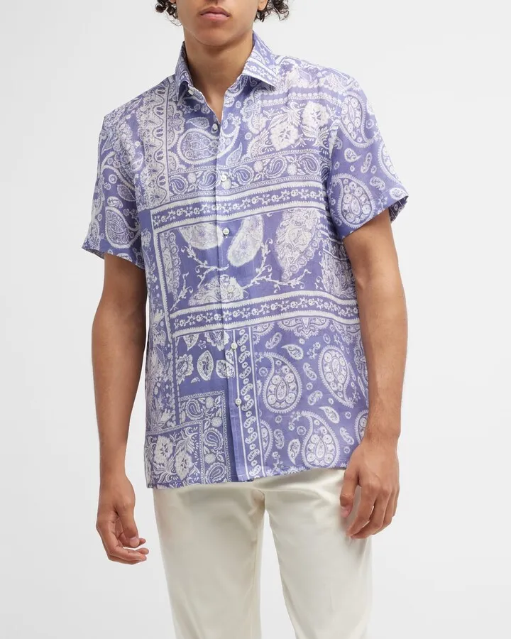 Men's Paisley Linen Sport Shirt