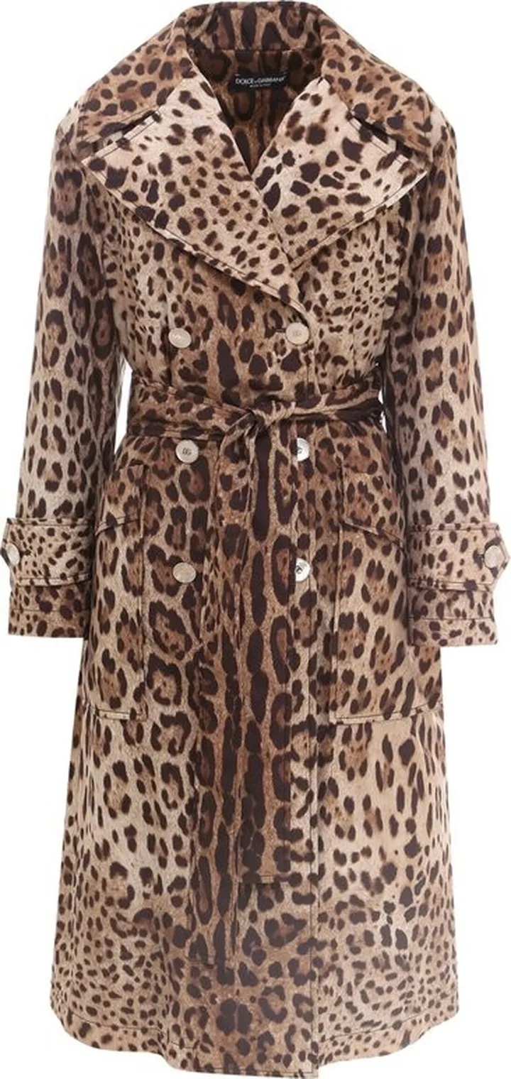 Dolce & Gabbana Animal Print Double Breasted Trench Coat