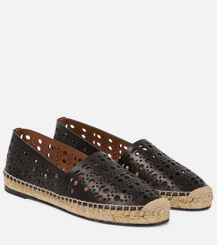 Laser-cut leather espadrilles