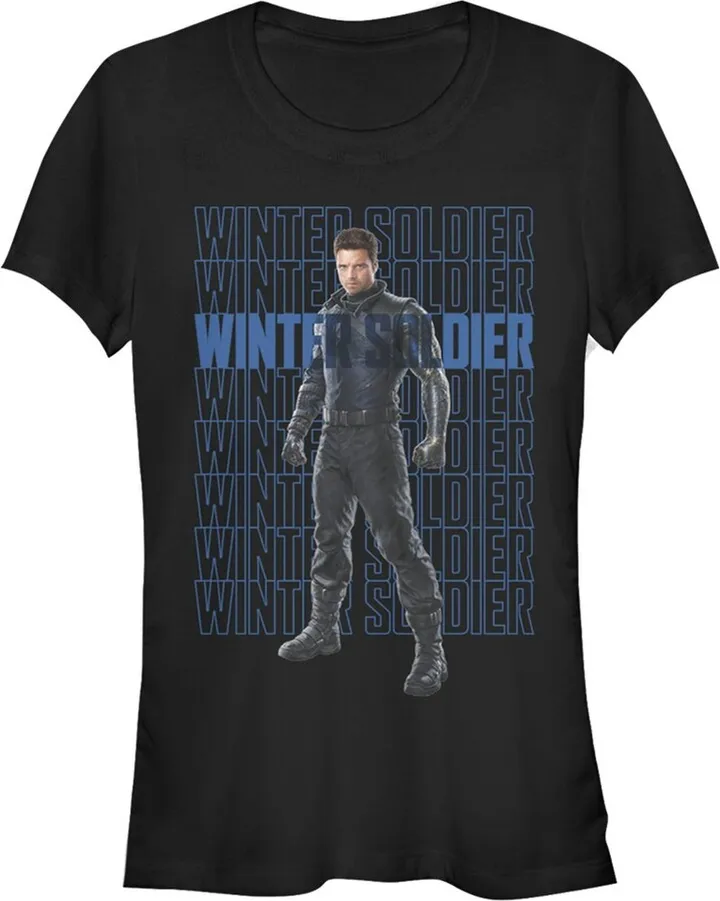 Junior's Marvel The Falcon and the Winter Soldier Bucky Repeating T-Shirt - Black - Medium